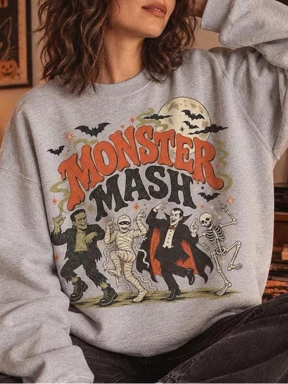 Monster Mash Graphic Crewneck Sweatshirt - Grey